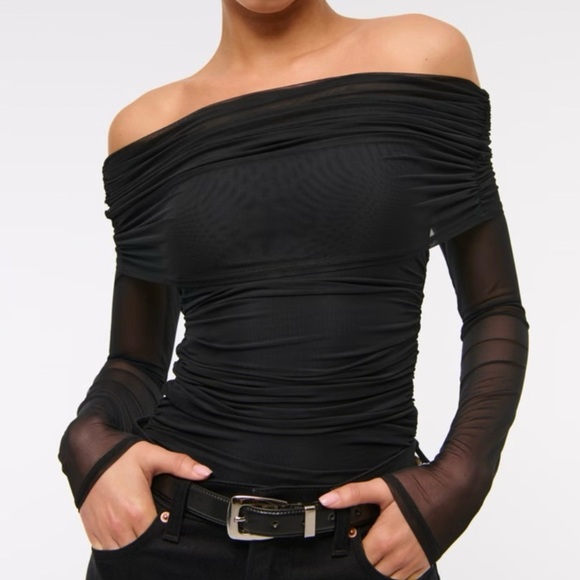 Abercrombie & Fitch Black Long-Sleeve Mesh Foldover Bodysuit XXL NWT - Picture 1 of 11